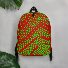Minimalist Backpack rot mit grünen Punkten